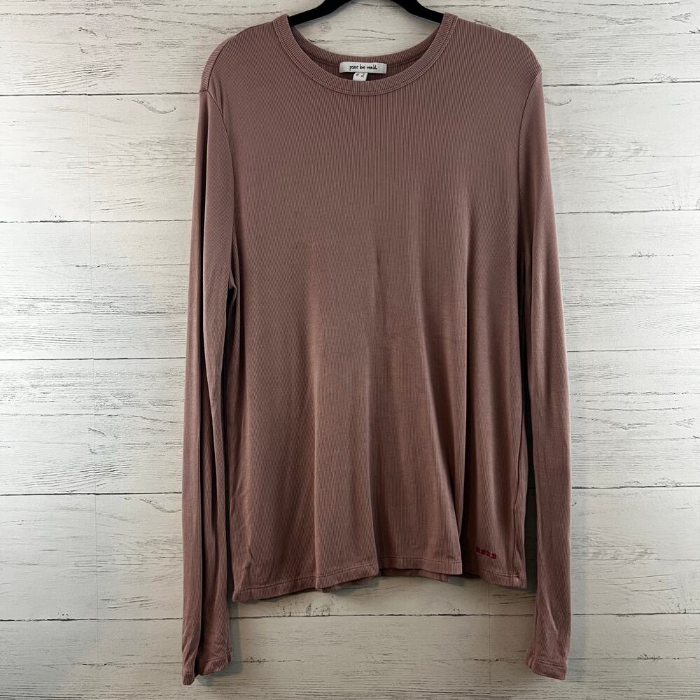 Peace Love World Dusty Mauve Ribbed Shirt Size L